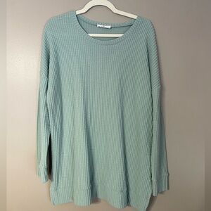 Zenana Outfitters Light Blue/Green Knit Top